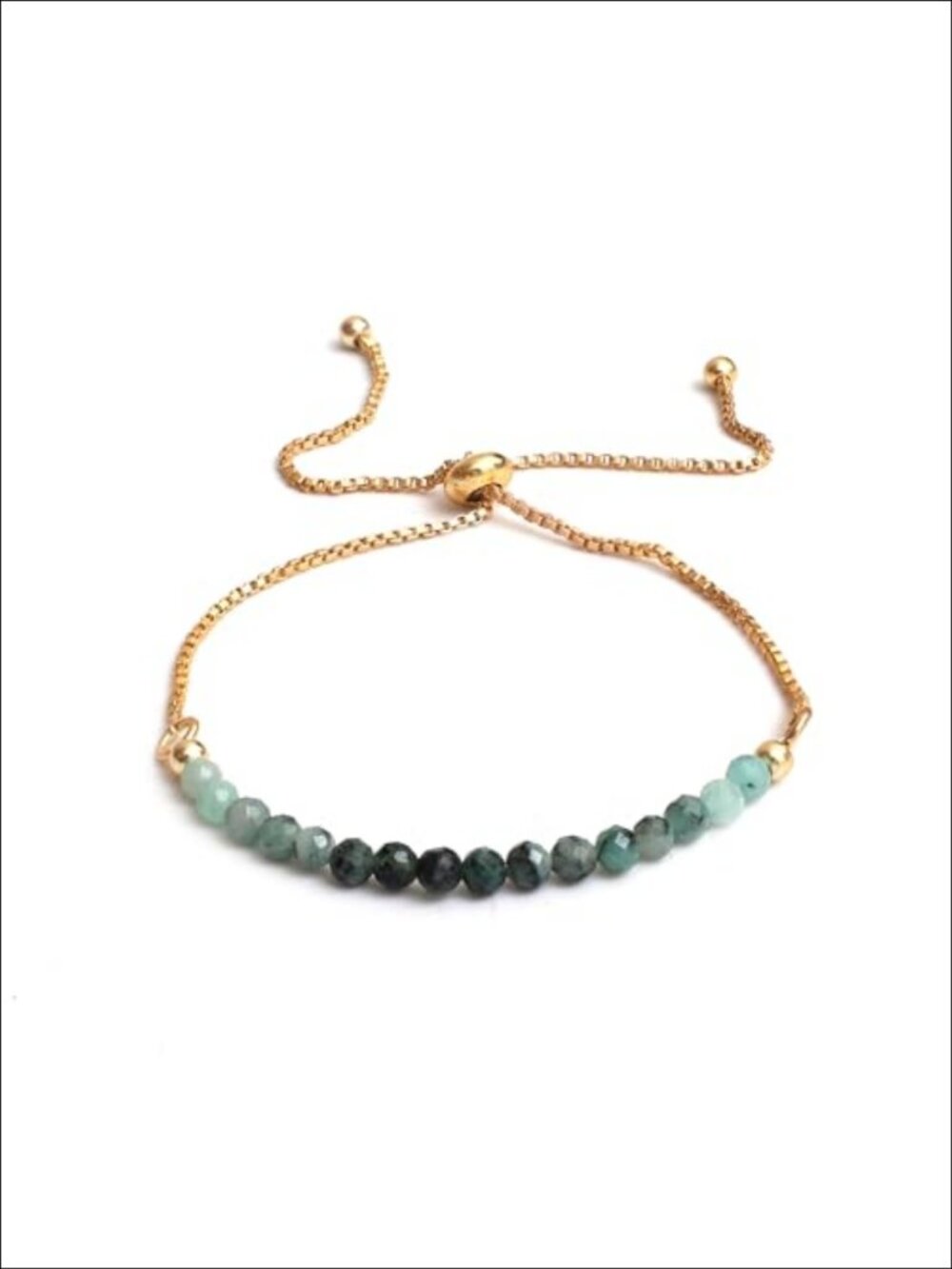 14K Gold Plated Bolo Bracelet Adjustable Gemstone Beads Women's Dainty